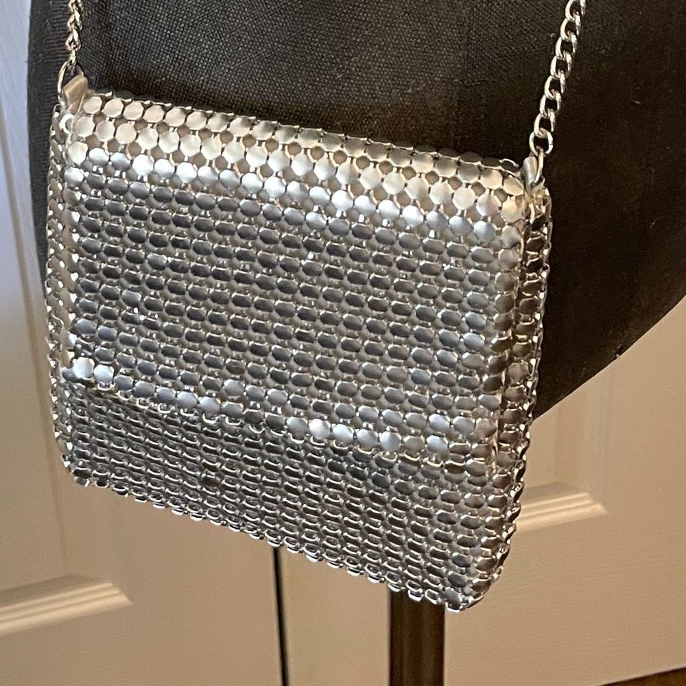 Silver Metallic Chainmail Crossbody Bag